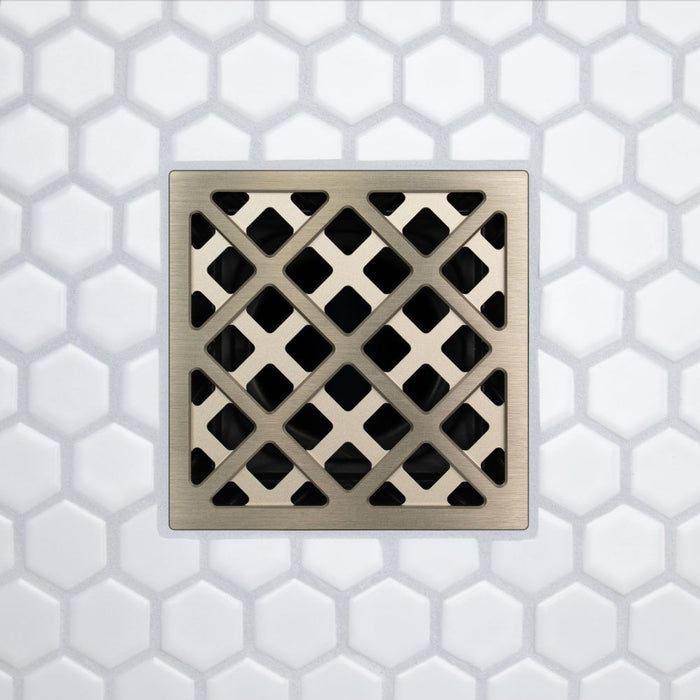 FloFX Chainlink Drain Grate in Brushed Nickel finish for compatible FloFX shower drain