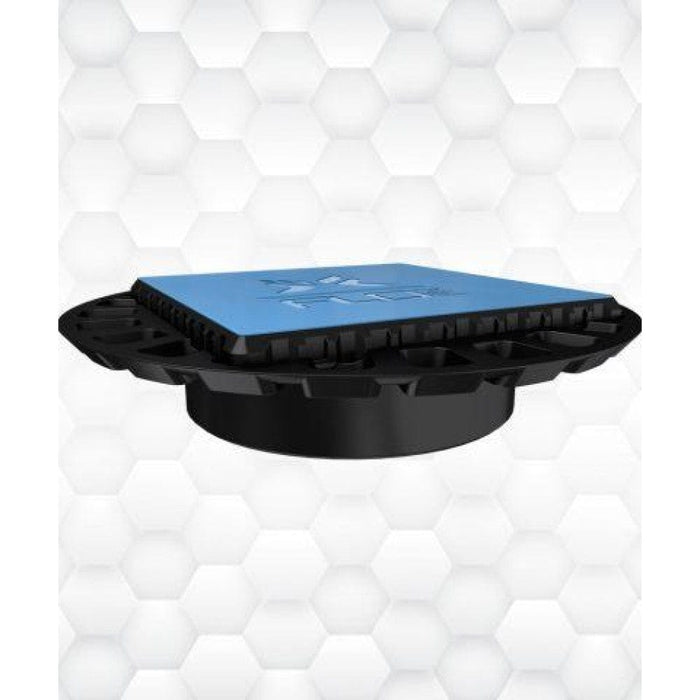 FFX Grate Install Kit from side: black base with blue top panel