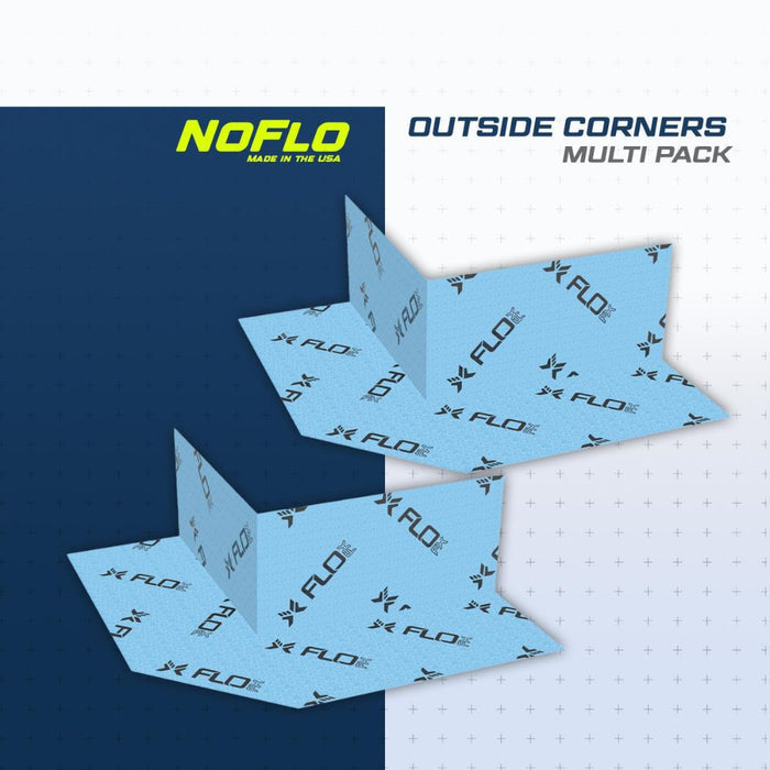 FloFx NoFlo waterproof outside corner pieces, blue with printed logo pattern