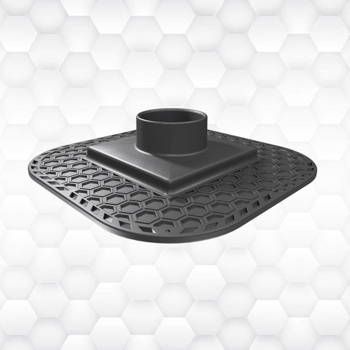 Universal shower drain body, dark gray with hex-pattern grate and central outlet