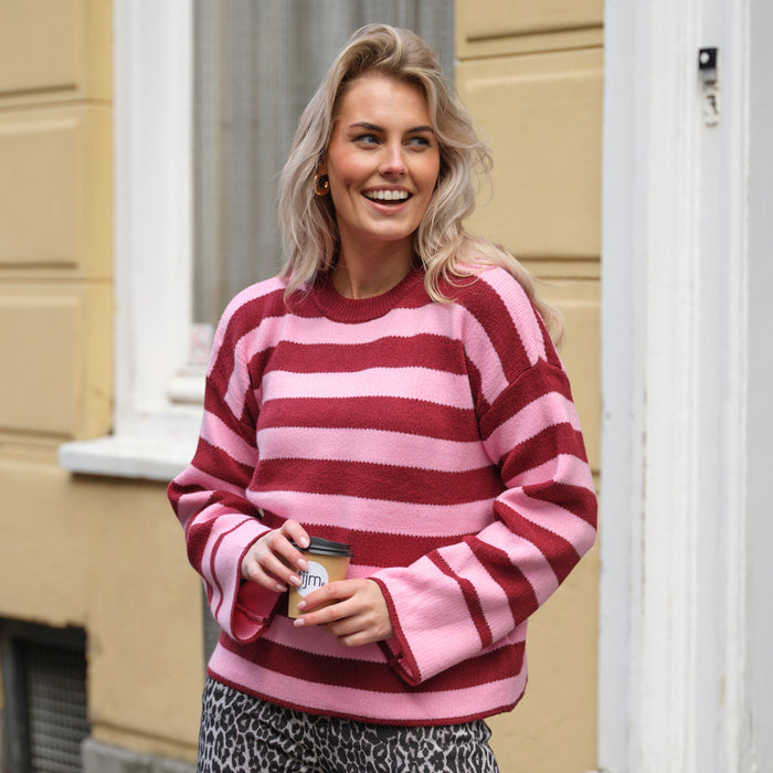 Flore streep trui roze burgundy