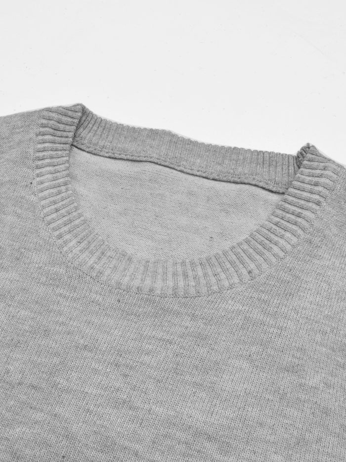 Full Fashion Crew Neck Wool Sweater For Men-Grey Melange-RT2254