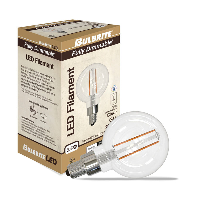 G16 2.5W Dimmable Clear Filament LED Light Bulb with E12 Base, 2700K, 250 Lumens, 4-Pack