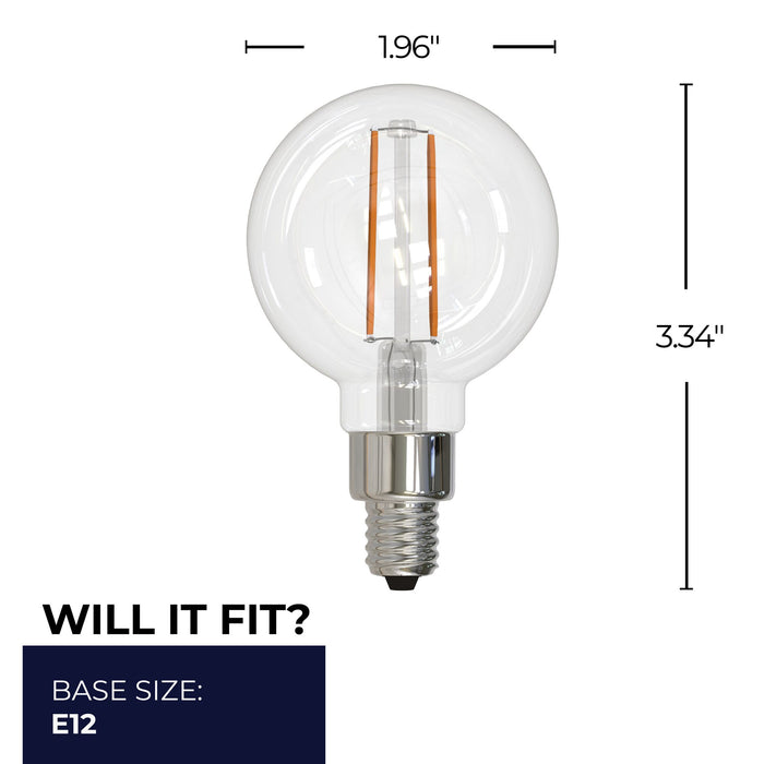 G16 2.5W Dimmable Clear Filament LED Light Bulb with E12 Base, 2700K, 250 Lumens, 4-Pack