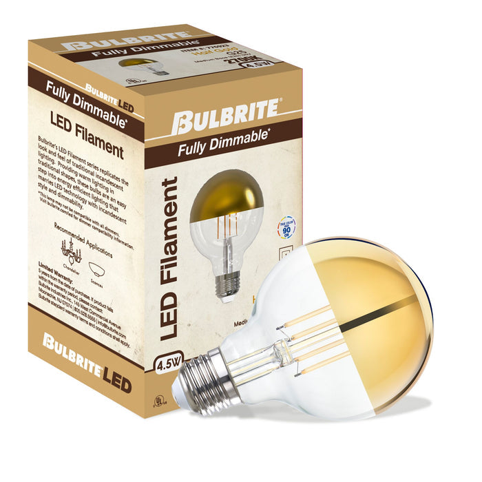 G25 4.5W Dimmable Half Gold Filament LED Light Bulb with E26 Base, 2700K, 350 Lumens, 4-Pack