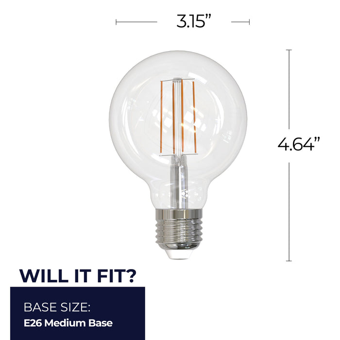 G25 8.5W Dimmable Clear Filament LED Light Bulb with E26 Base, 4000K, 800 Lumens, 4-Pack
