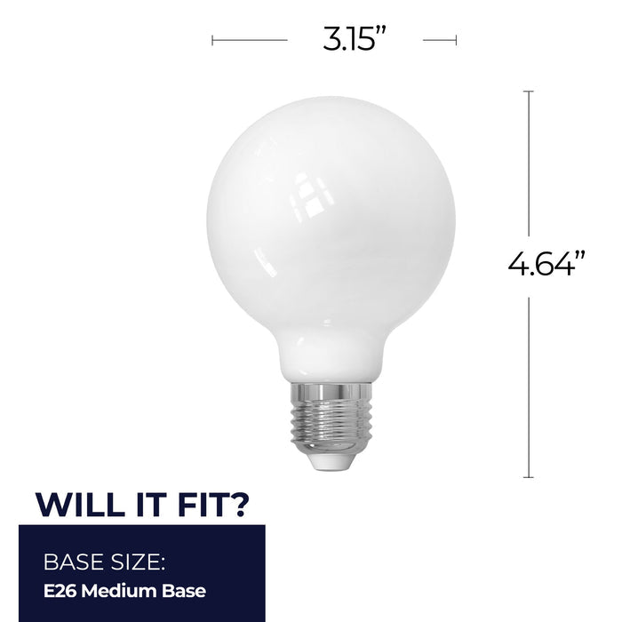 G25 8.5W Dimmable Milky Filament LED Light Bulb with E26 Base, 4000K, 800 Lumens, 4-Pack