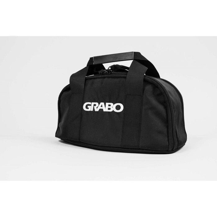 GRABO bag in black fabric with top handles and front logo panel