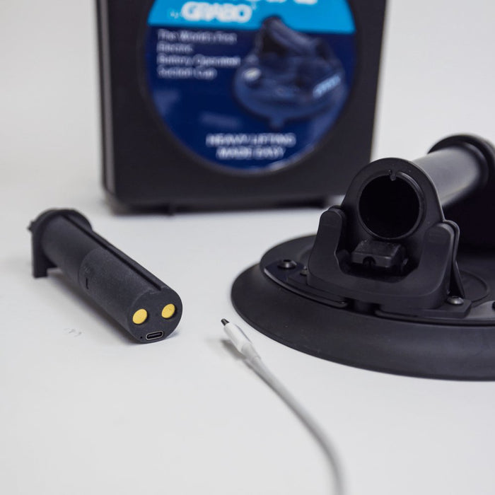 Li-Ion battery pack with charging base, contacts, and visible port