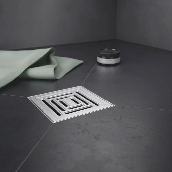 Gruen Point Drain, brushed stainless grate with rectangular slots