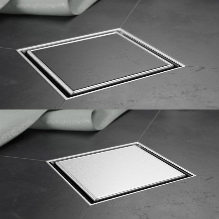 Point Drain brushed frame with flush square inner opening
