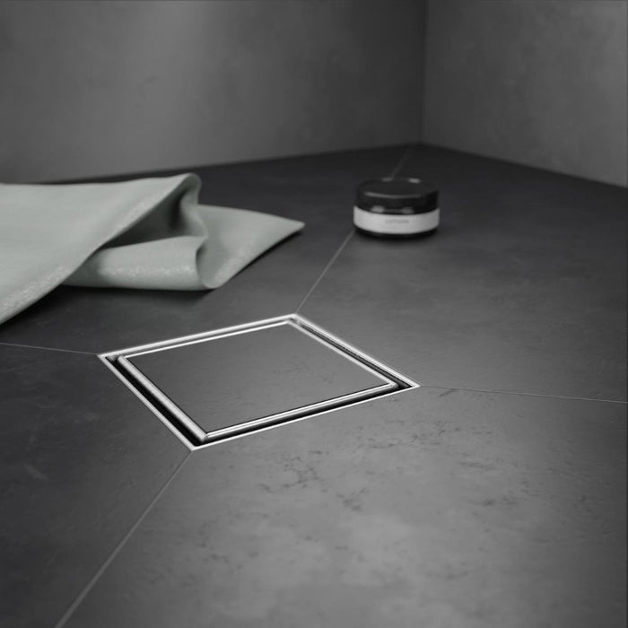 Point Drain brushed square cover with recessed frame
