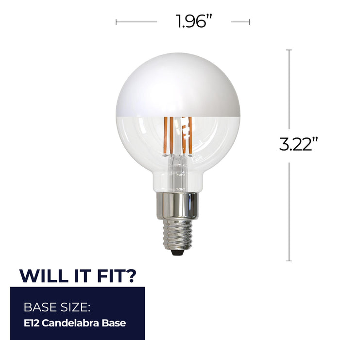 Half Series Designer G16 2.5W Dimmable Half White Filament LED Light Bulb with E12 Base, 2700K, 200 Lumens, 2-Pack