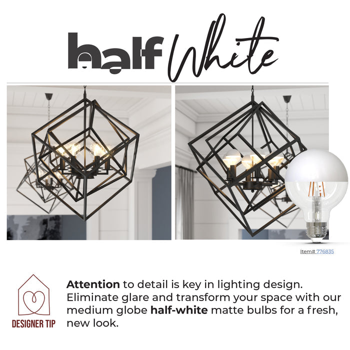 Half Series Designer G16 2.5W Dimmable Half White Filament LED Light Bulb with E12 Base, 2700K, 200 Lumens, 2-Pack