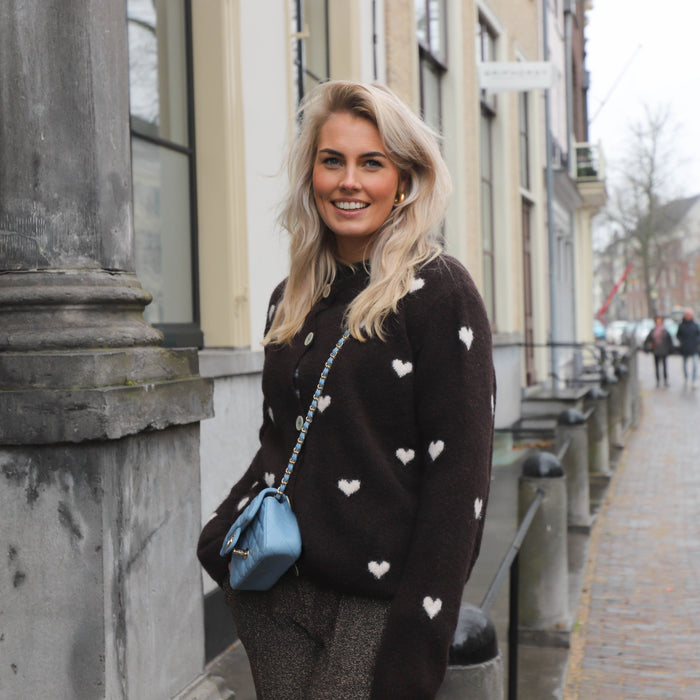 Hartjes vest lange mouw bruin ecru