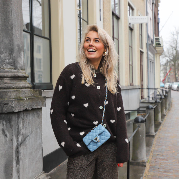 Hartjes vest lange mouw bruin ecru