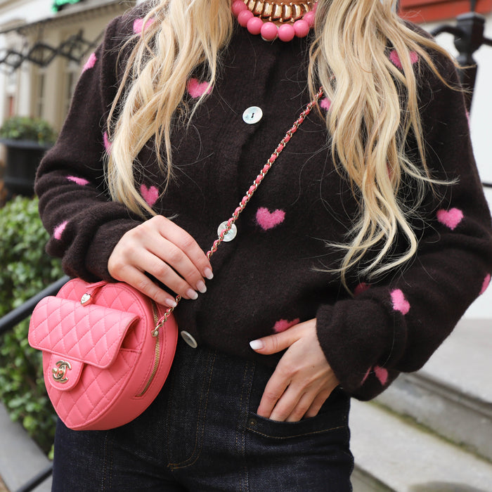 Hartjes vest lange mouw bruin roze