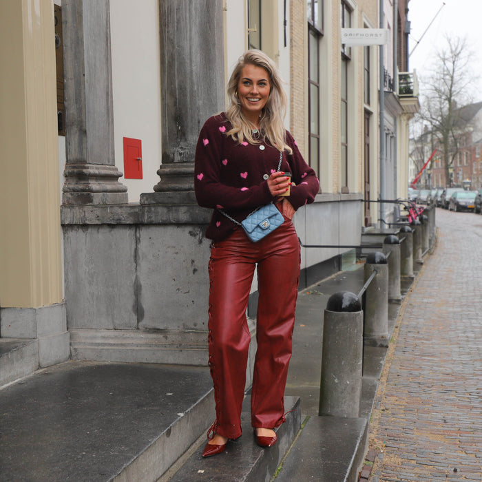 Hartjes vest lange mouw bruin roze