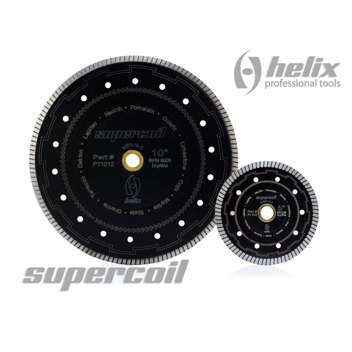 Helix Supercoil turbo diamond blades, large and small, segmented rim with bolt holes