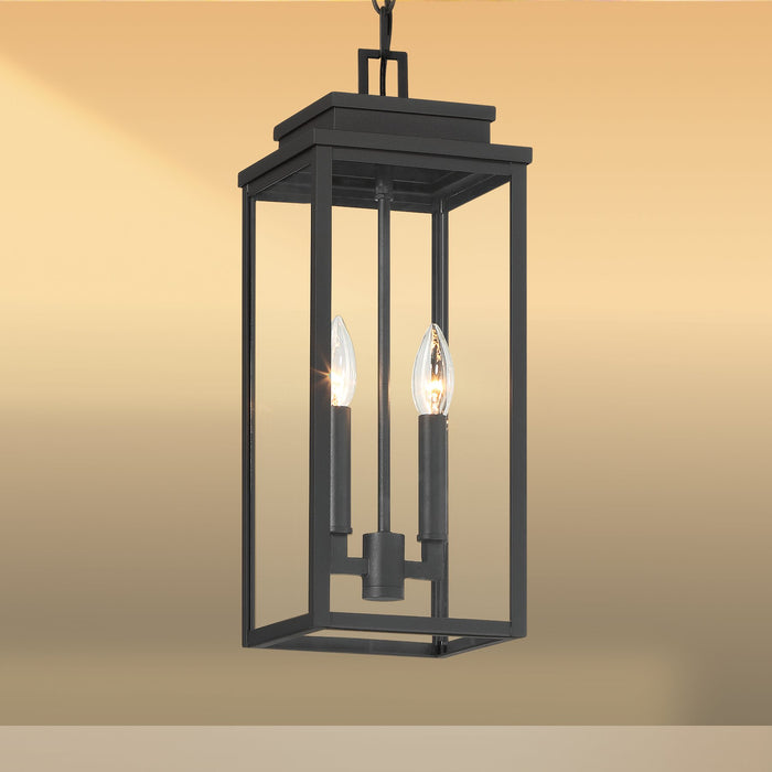 Hillside 7-inch 2-light Textured Black Exterior Pendant Light with Clear Glass