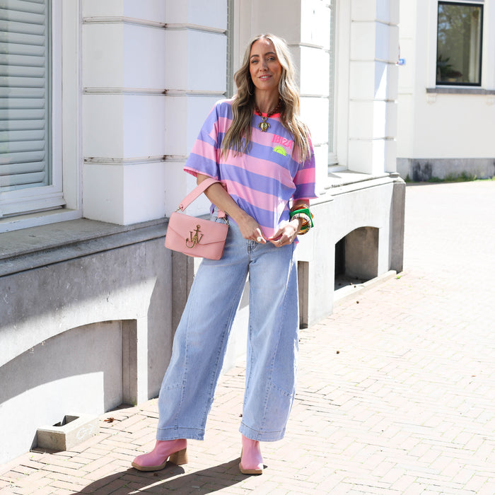 Ibiza tee streep lila roze