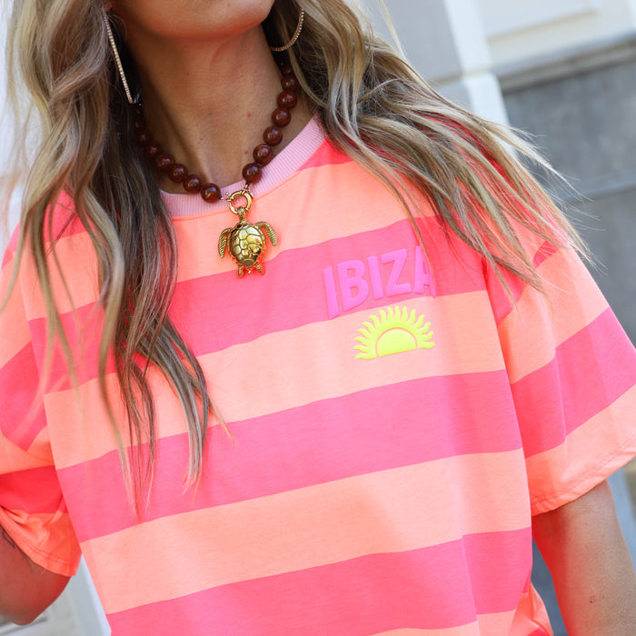 Ibiza tee streep oranje koraal