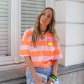 Ibiza tee streep roze oranje