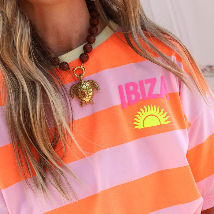 Ibiza tee streep roze oranje