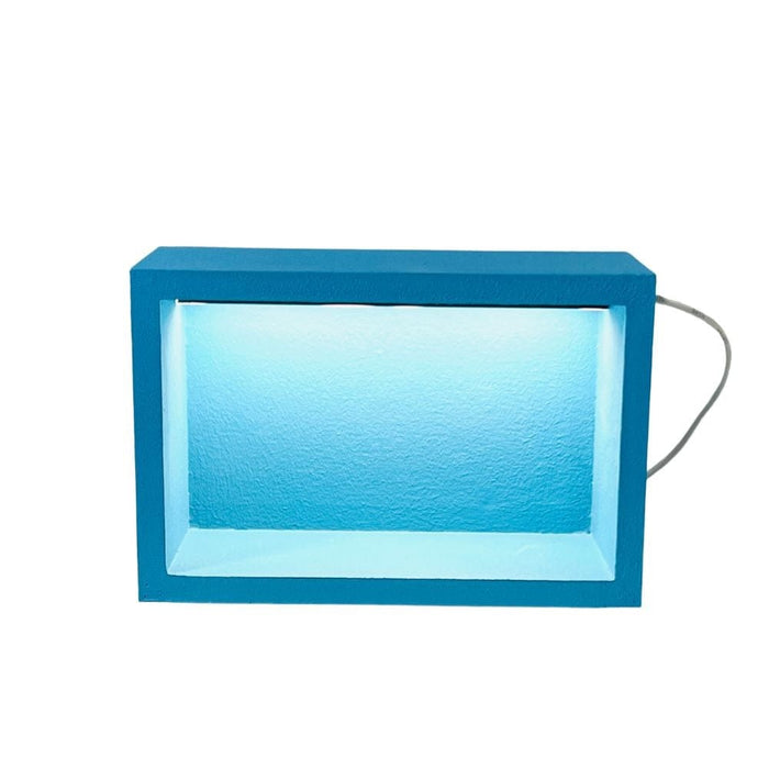 Illuminated LED niche with LED light, rectangular opening, blue frame and power wire
