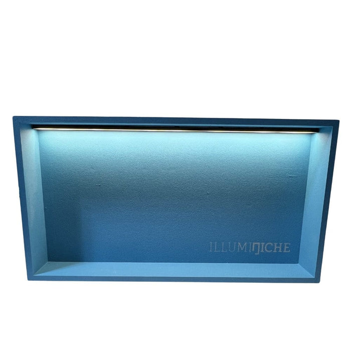Illuminated LED niche, rectangular recessed opening with LED light, blue frame