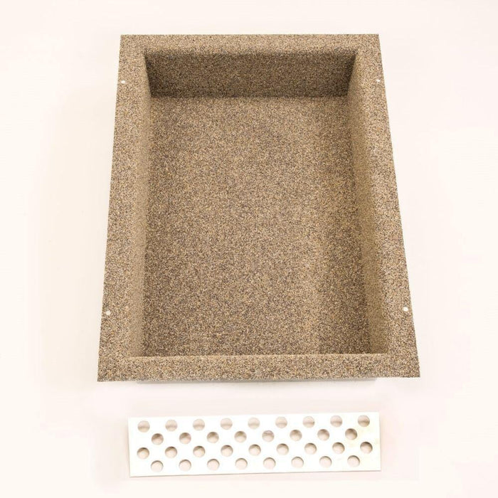 Rectangular shower niche insert, speckled dark-brown/gray stone texture