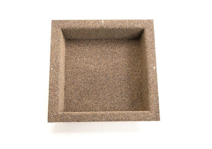 Square/rectangular shower niche insert with dark, speckled stone interior