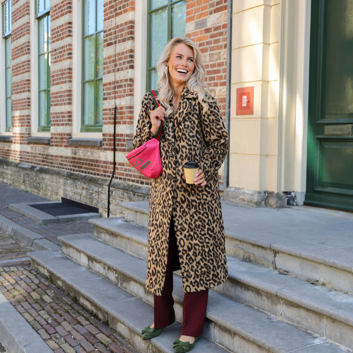 Jili long black leopard coat
