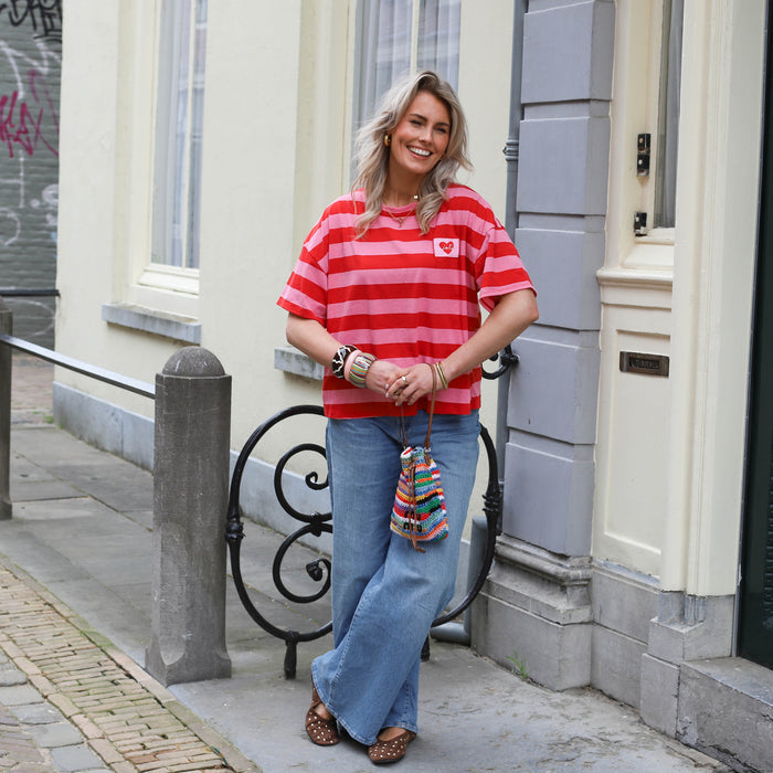 Joli shirt streep roze rood