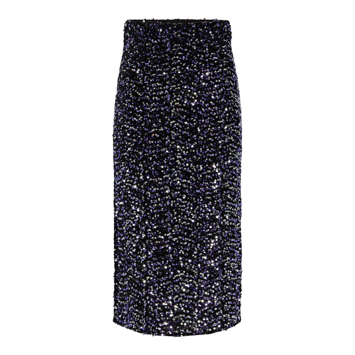 Kam midi rok glitter zwart paars