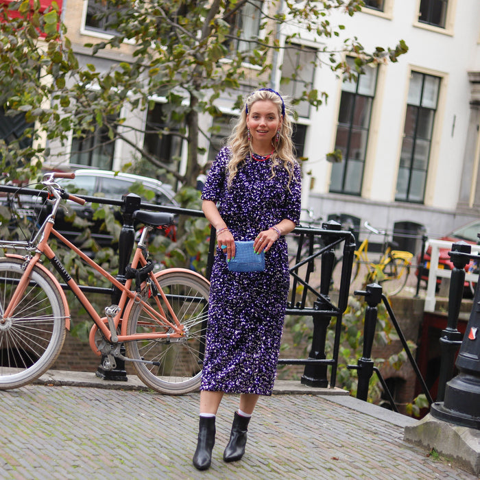 Kam midi rok glitter zwart paars
