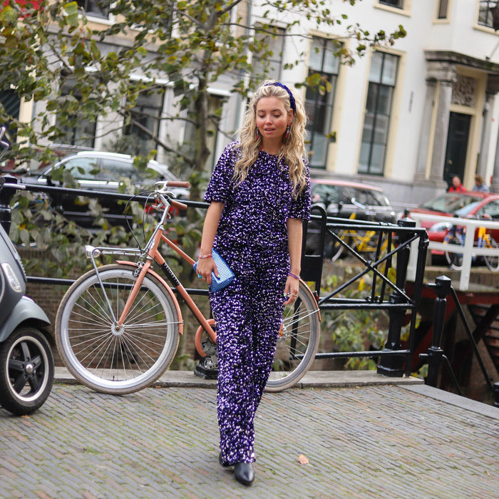 Kam wide broek zwart paars