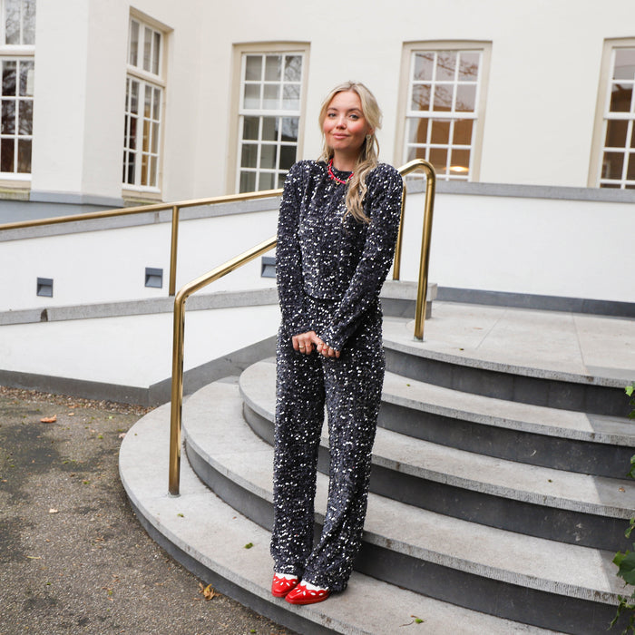 Kam wide broek zwart zilver