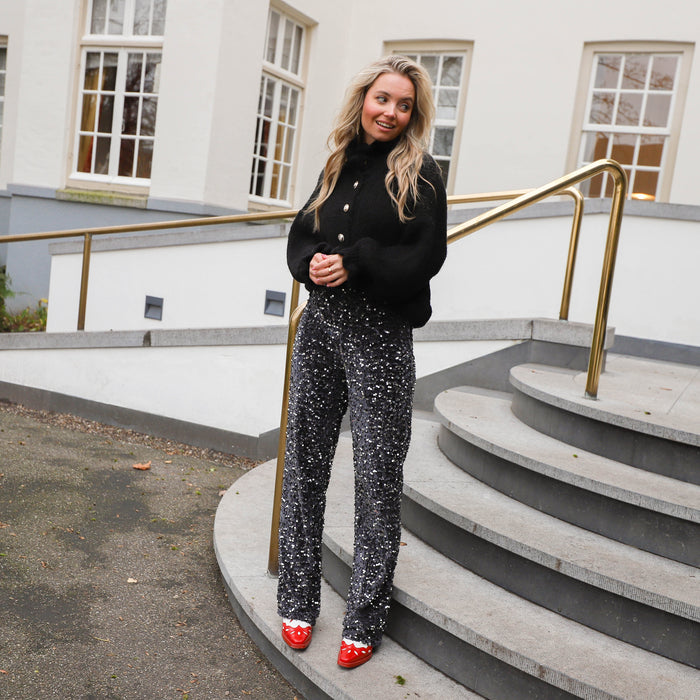 Kam wide broek zwart zilver