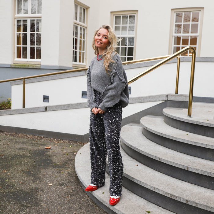 Kam wide broek zwart zilver