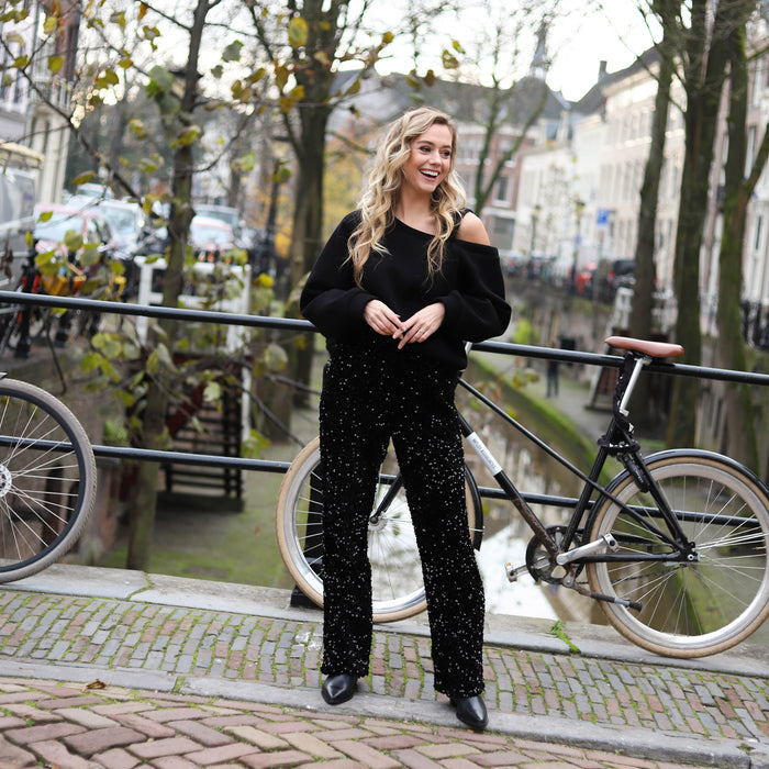 Kam wide broek zwart