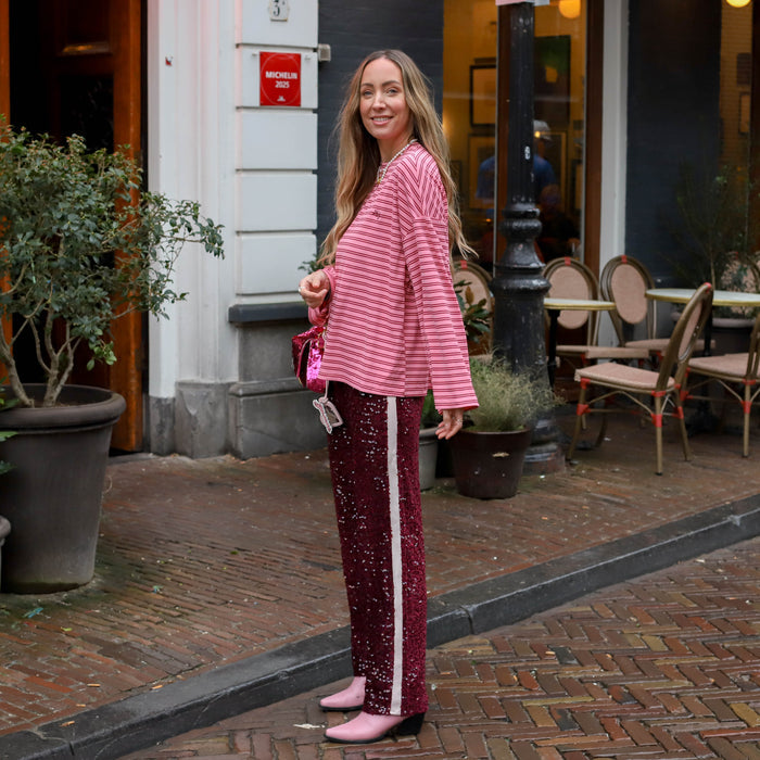 Kam wide jeans red sport stripes