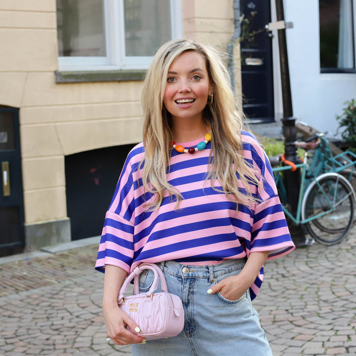 Kate streep tee blauw roze