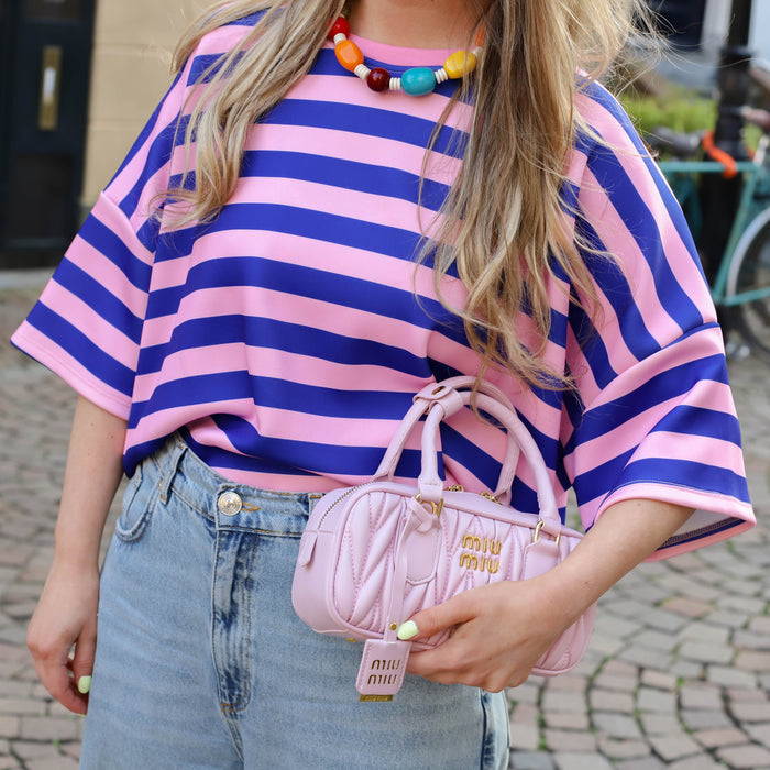 Kate streep tee blauw roze