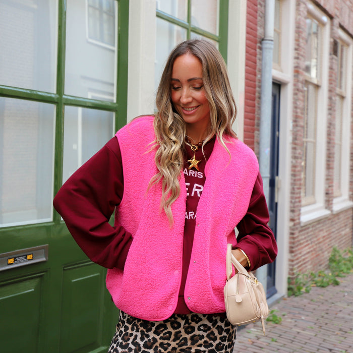 Katty teddy gilet shocking pink