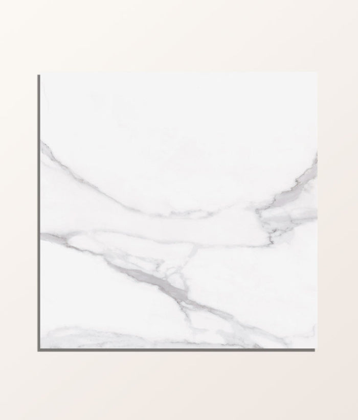 Single square Kensington Porcelain Matt tile showing the white surface and soft grey veining