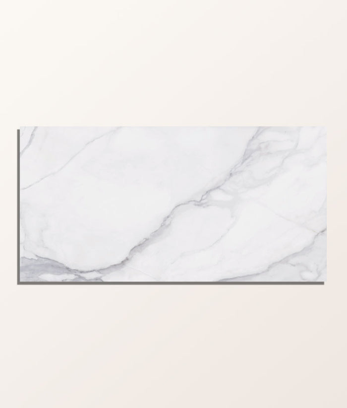 Single rectangular Kensington Porcelain Matt tile showing the white surface and soft grey veining