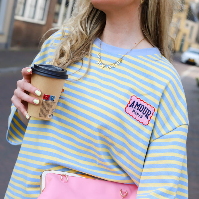Korte mouw amour top geel blauw