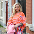 Korte mouw amour top roze oranje
