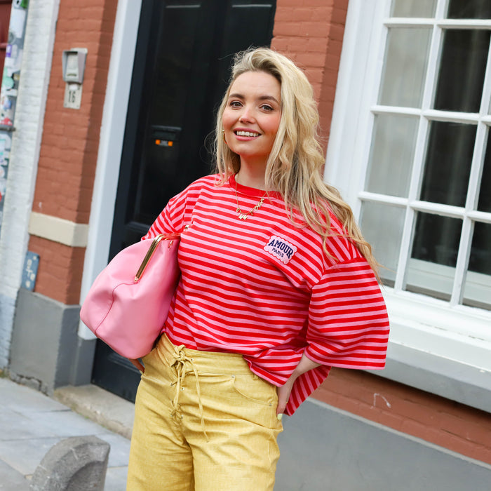 Korte mouw amour top roze rood